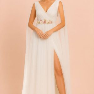 Vestido largo Anne con mangas de capa White
