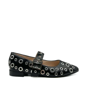 Zapato Mary Jane Negro con Ojales Metálicos y Hebilla