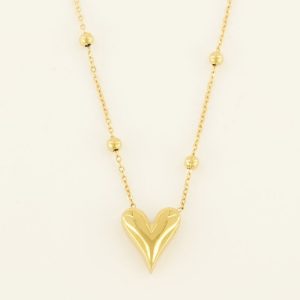 Collar de acero con corazón y cadena de bolitas