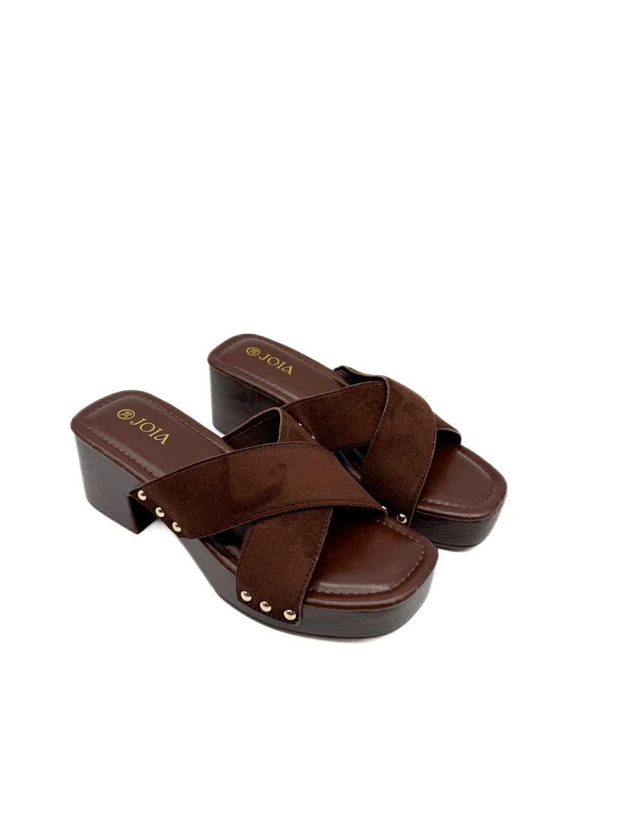 Sandalias Mule Zueco Tiras Cruzadas Antelina Efecto Madera - Imagen 3