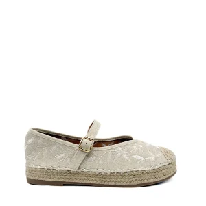 Alpargata Beige Bordada con Correa y Suela de Yute