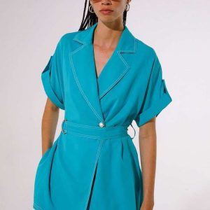 Kimono cruzado en Tencel turquesa con cinturón