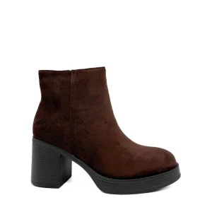 Botines de Tacón Ancho y Plataforma para Mujer en Polipiel y Antelina con Cremallera