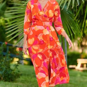 Vestido Midi Estampado Mandarina