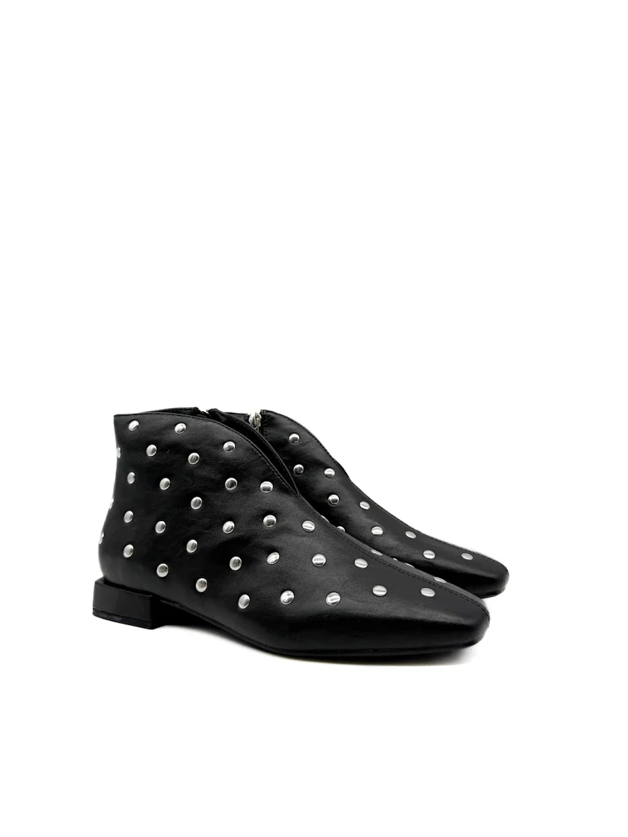 Botines Bajos de Mujer Negros con Tachuelas Plata, Puntera Cuadrada y Cremallera - Imagen 5