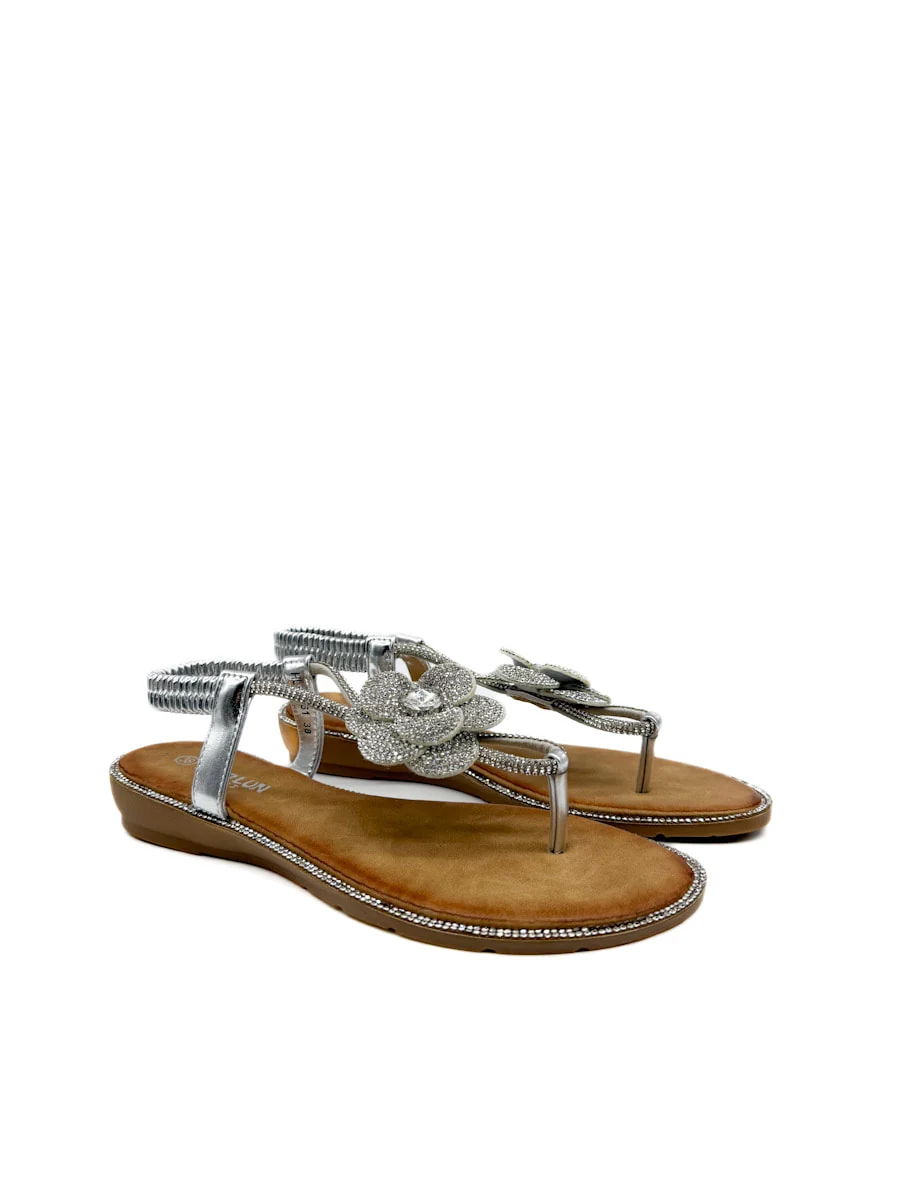 Sandalias Cuña Bajas Con Adorno Floral Brillante. - Imagen 3