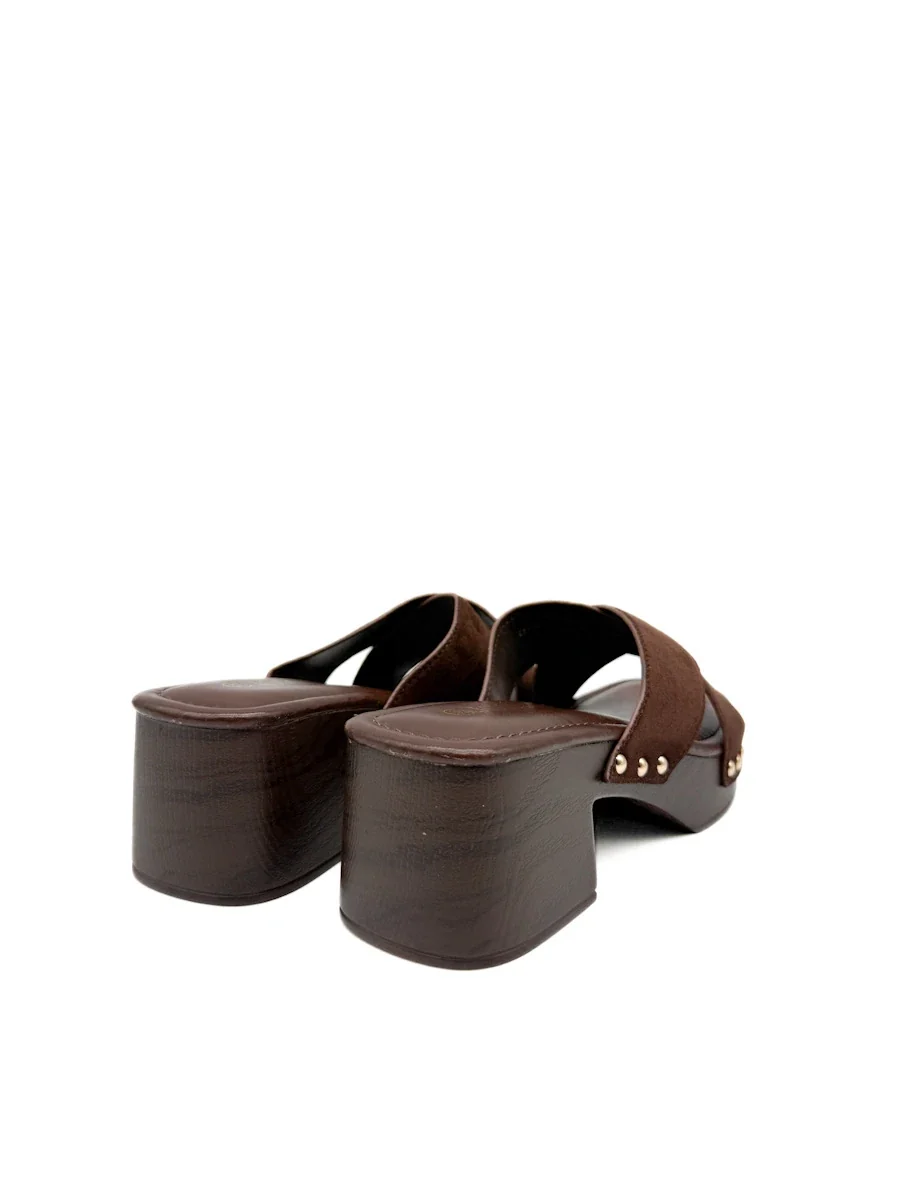 Sandalias Mule Zueco Tiras Cruzadas Antelina Efecto Madera - Imagen 8