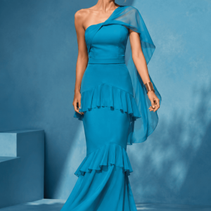 Vestido Largo con Volantes de Tul