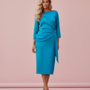 Vestido Midi  con Drapeado de Gasa