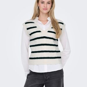 Chaleco de punto a rayas con cuello pico Only Katia