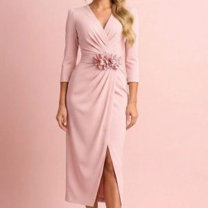 Vestido midi Wrap con Cinturón de Flores