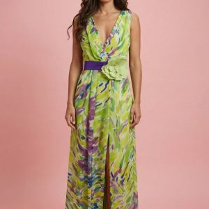 Vestido Largo Estampado Gasa Lúrex
