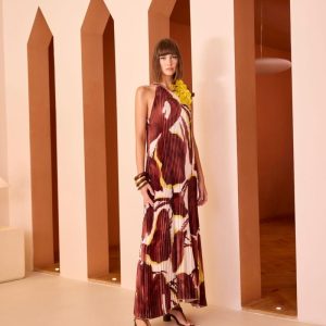 Vestido Largo Plisado Halter Blanca