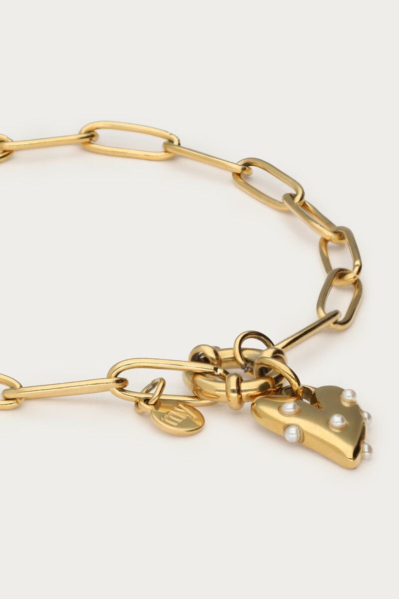 Pulsera con gran corazón y perlas artificiales - Imagen 3