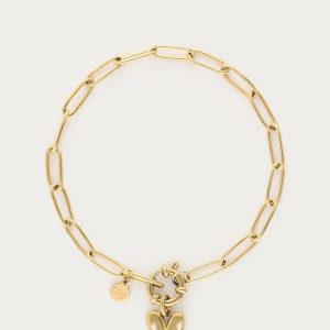 Pulsera con gran corazón y perlas artificiales