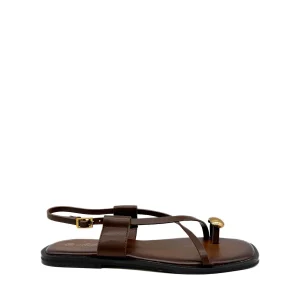 Sandalias Planas con Tira de Dedo y Adorno Dorado Escultural