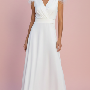 Vestido de Novia Largo Sin Manga Con Plumas