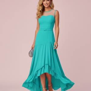 Vestido Largo Efecto Palabra de Honor y Falda de Gasa