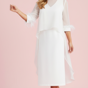 Vestido midi Florencia con capa y plumas