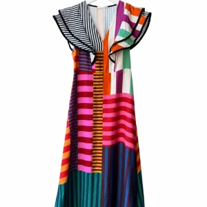 Vestido Largo Patchwork de Rayas para Mujer – Elegancia, Comodidad y Color