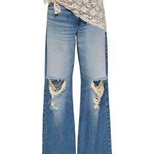 Pantalón vaquero wide Carrie con pañuelo de crochet
