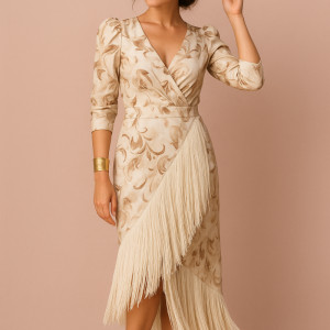 Vestido de Raso Elástico con Flecos