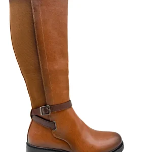 Botas de Caña Alta con Detalles Elásticos y Correa Ajustable.