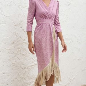 Vestido Midi Con Flecos Damasco