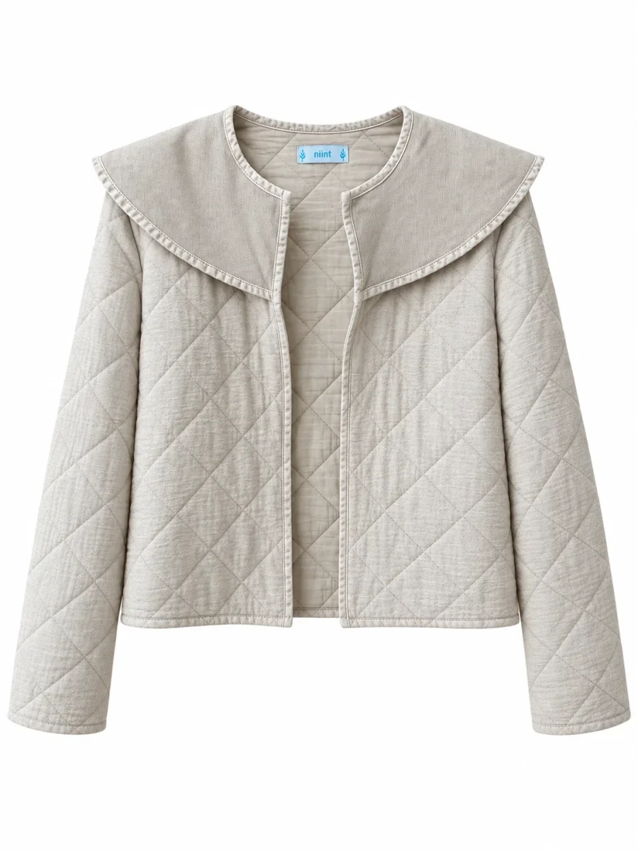 Chaqueta Acolchada con Cuello Tipo Capa y Corte Corto - Imagen 6