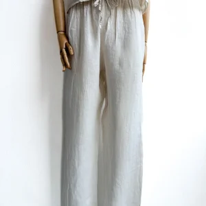 Pantalón de Lino con Cintura Elástica y Lazo Decorativo