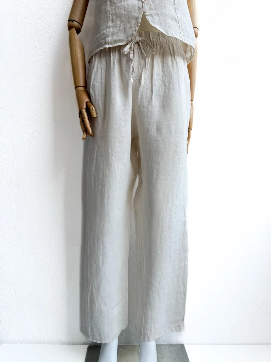 Pantalón de Lino con Cintura Elástica y Lazo Decorativo - Imagen 2