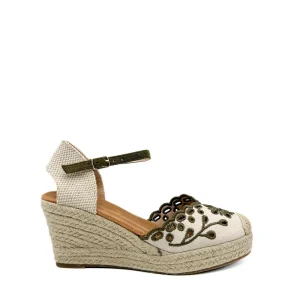 Alpargatas de Cuña con Calado Floral y Plataforma de Yute