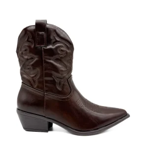 Botín Cowboy de Cuero Sintético Marrón