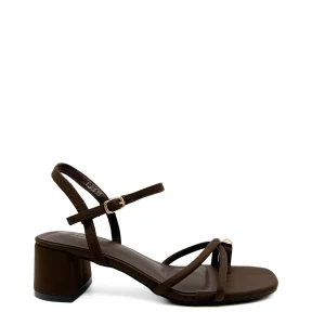 Sandalias de Tacón Bloque con Tiras y Adorno Dorado Orgánico para Mujer