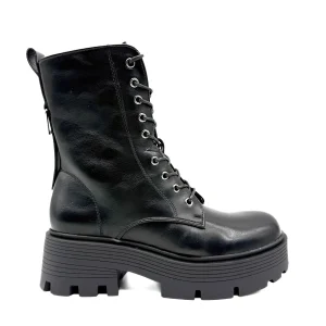 Bota Negras de Estilo Militar con Suela Gruesa