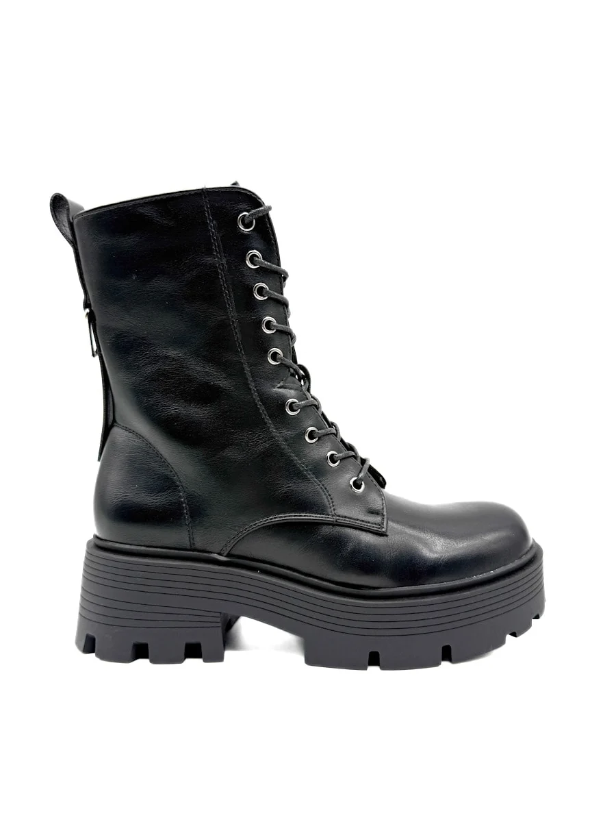 Bota Negras de Estilo Militar con Suela Gruesa - Imagen 2