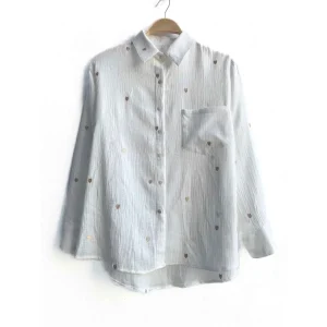 Camisa 1D528 Bordada en Aldodón Para Mujer
