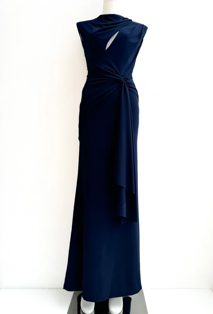 Vestido de Noche con Drapeado Elegante y Abertura en el Escote - Imagen 2