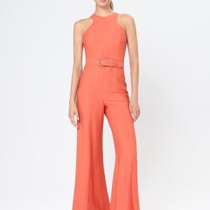 Mono Naranja con escote halter y espalda abierta