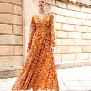 VESTIDO LARGO PLISADO DE GASA