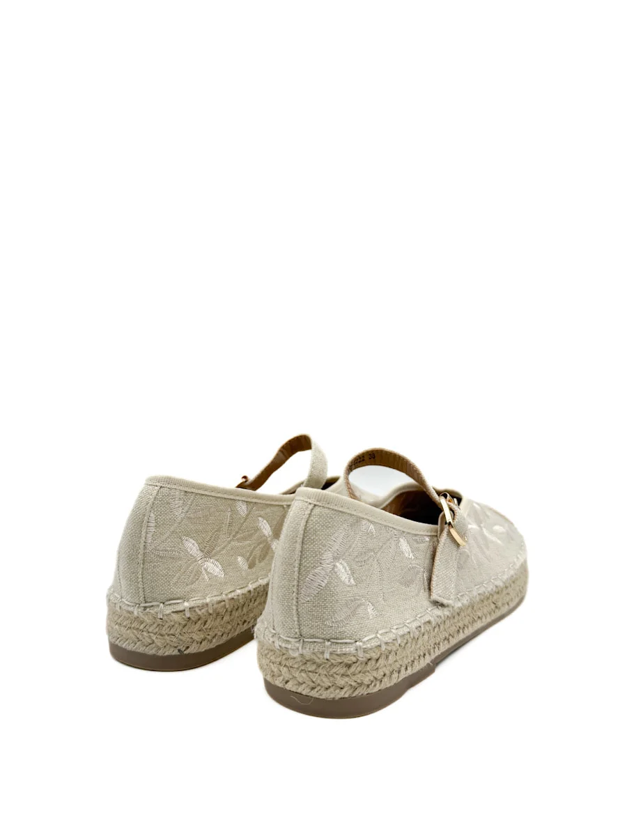 Alpargata Beige Bordada con Correa y Suela de Yute - Imagen 5