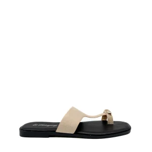 Sandalias Planas Antelina de Dedo con Detalle Dorado