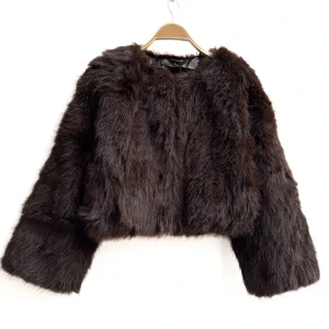 Chaquetas Corta de Pelo Sintético Estilo Elegante y Moderno en Negro y Marrón