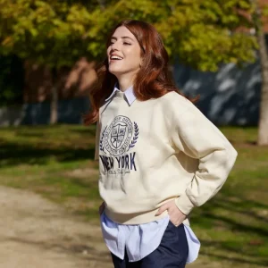 Sudadera New York Bordado Beig