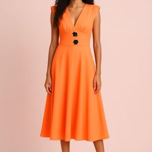 Vestido Midi de Vuelo Naranja Portofino
