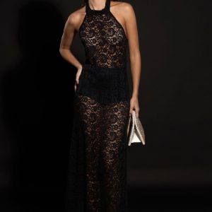 Vestido Halter de Encaje Sin Forro
