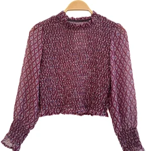 Blusa Smock con Cuello alto y Mangas Largas