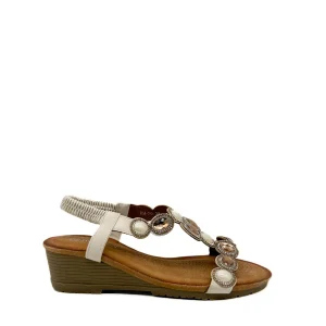 Sandalias de Cuña Baja con Pedrería y Tira Elástica Estilo Joya