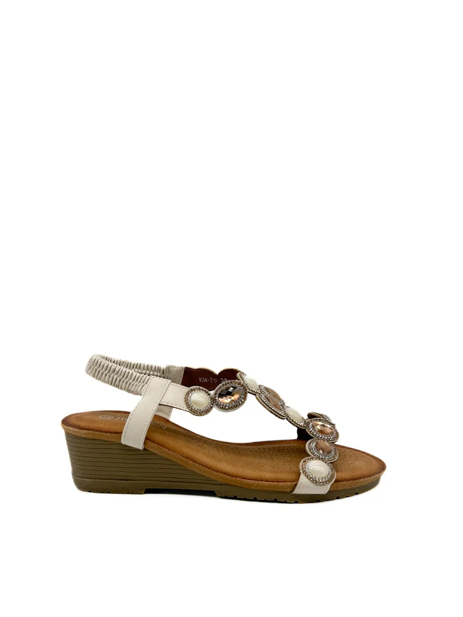 Sandalias de Cuña Baja con Pedrería y Tira Elástica Estilo Joya - Imagen 2