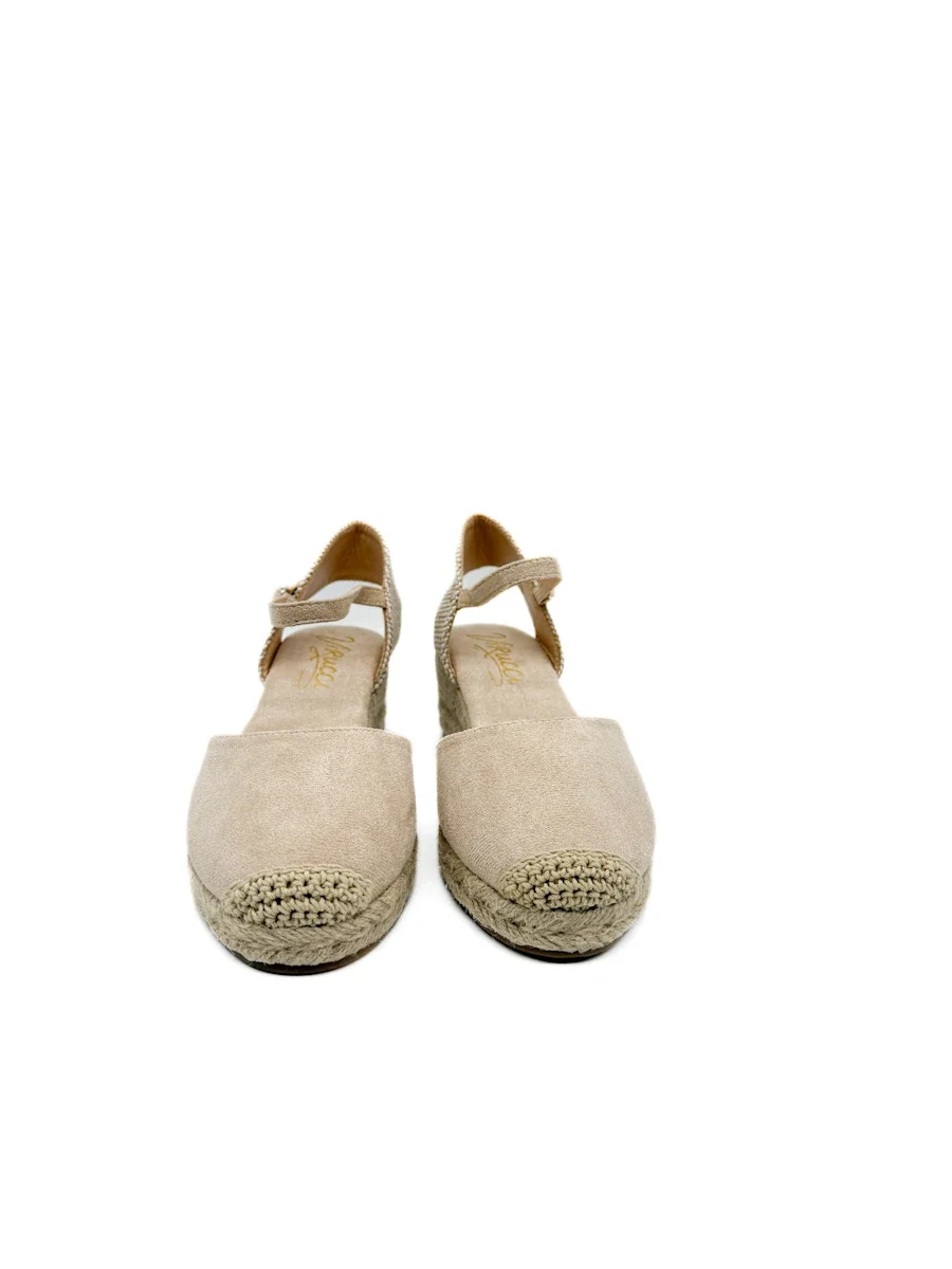 Alpargatas de Cuña Media en Antelina Beige con Detalle de Ganchillo - Imagen 4